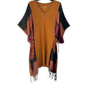Upcycled OOAK Kaftan Poncho Style V-Neck Dress Up to XL